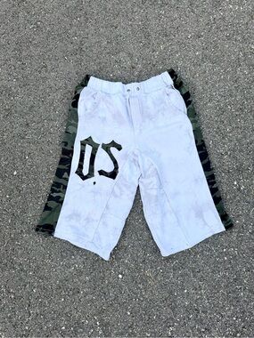 O.S White Shorts with Green Camo Side Panels